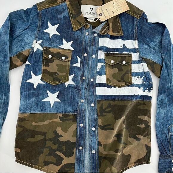 Allston Outfitter Deadstock Fatigue Camo Denim Western Pearl Shirt NWT M - Picture 3 of 8